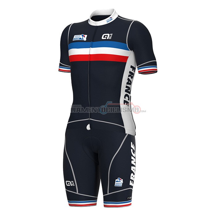 Abbigliamento Ciclismo Francia Manica Corta 2022 Scuro Blu